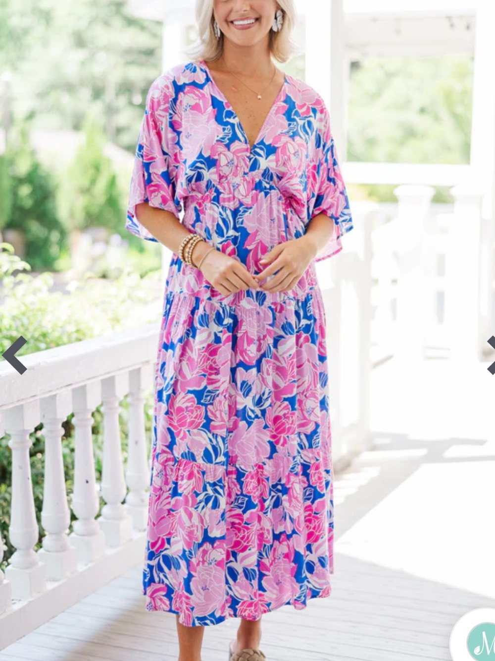 Entro Floral V-Neck Flutter Sleeve Maxi Dress Blue/Pink Size XL NWT - Picture 1 of 12